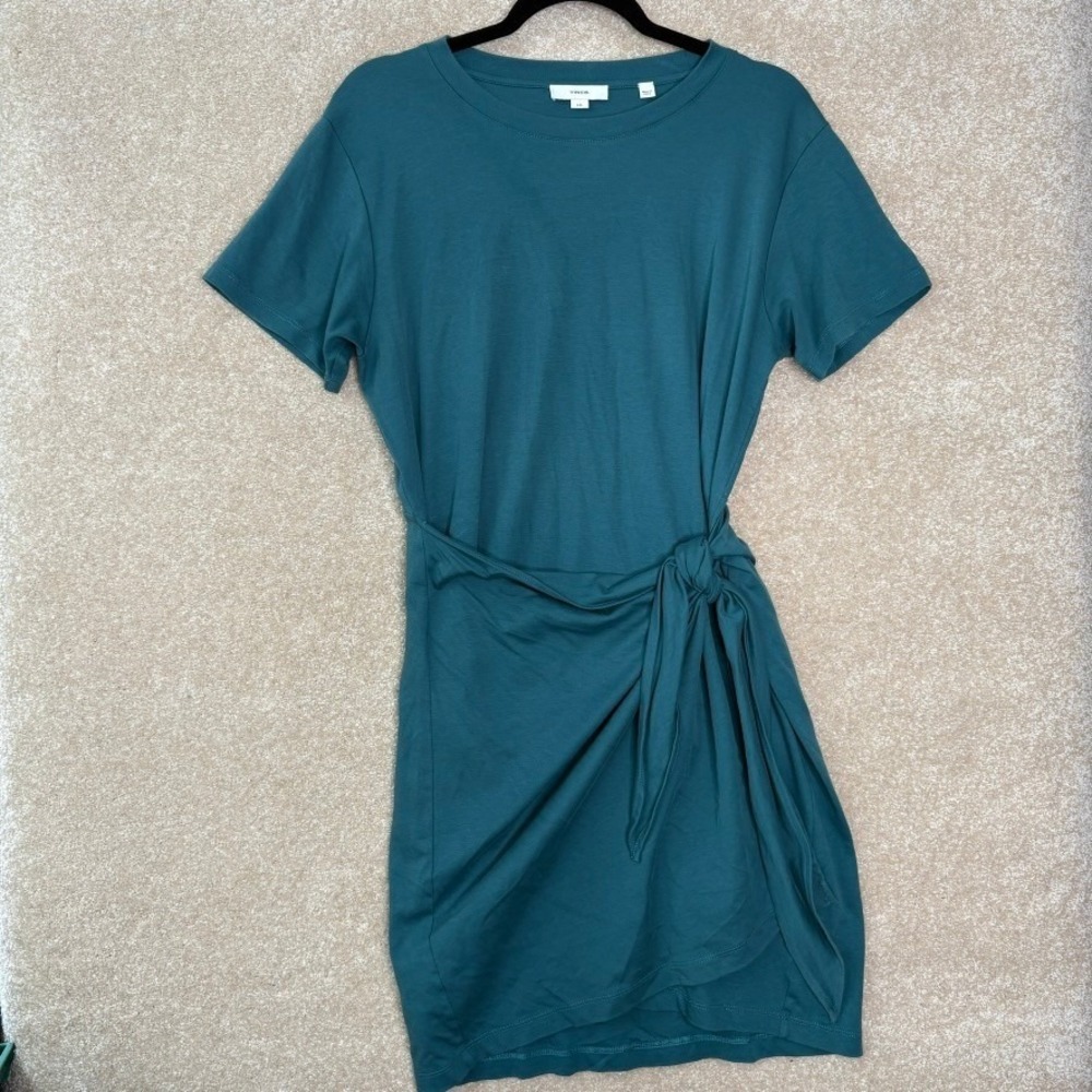 VINCE Short‎ Sleeve Waist Tie Dress Size Large L Blue Cotton $195